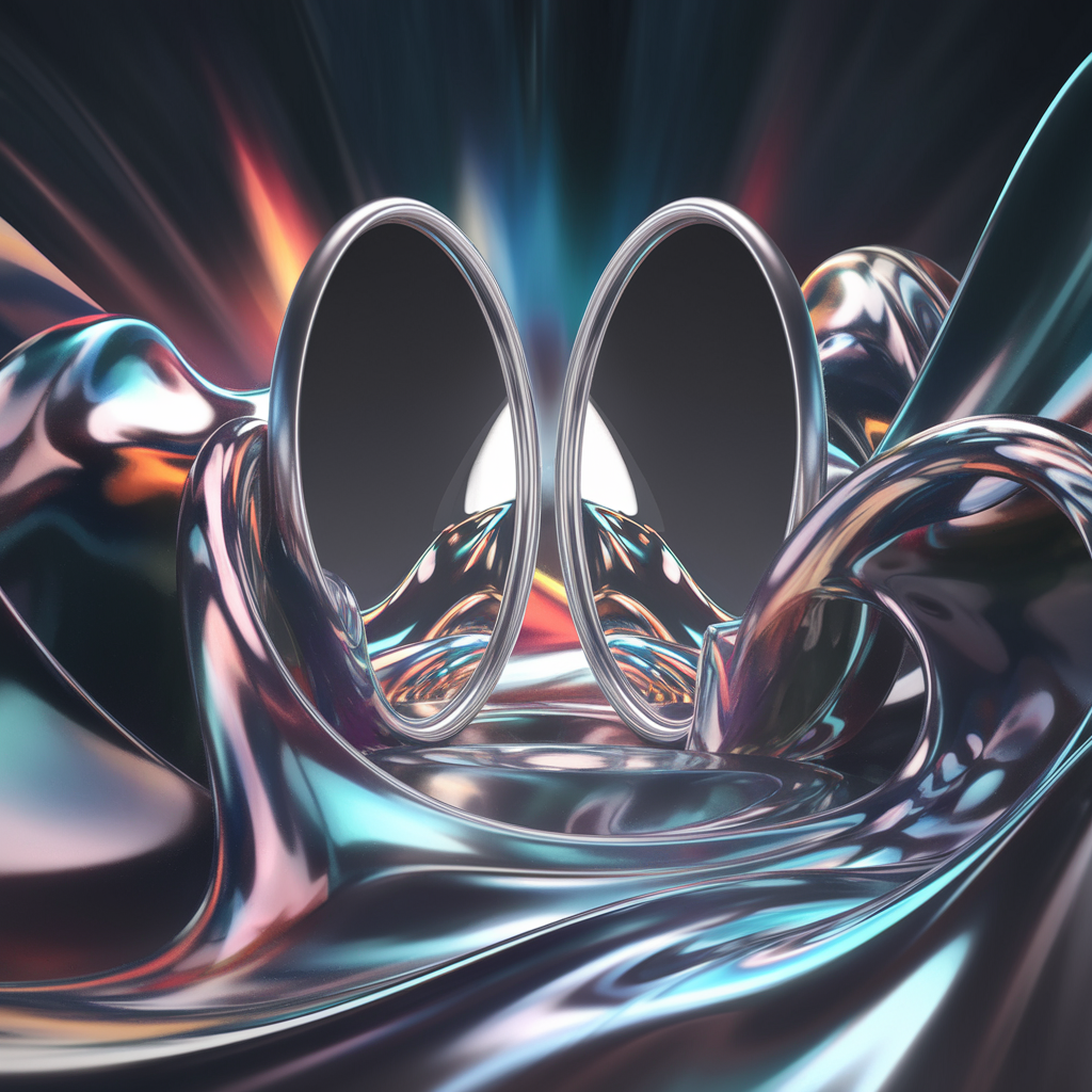 An abstract scene with two mirrors facing each other, reflecting light and energy patterns, symbolizing the connection between relationships and inner beliefs. Flowing energy waves surround the mirrors, representing transformation and self-awareness.